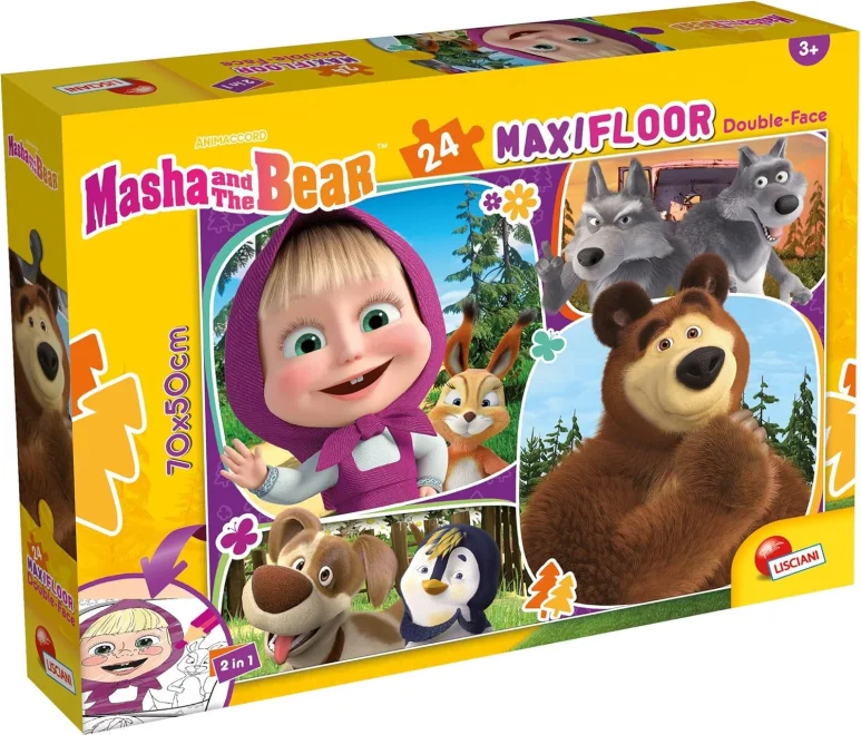 Oboustranné puzzle pro děti Lisciani MAXI 24 dílků Máša a medvěd (s omalovánkou)