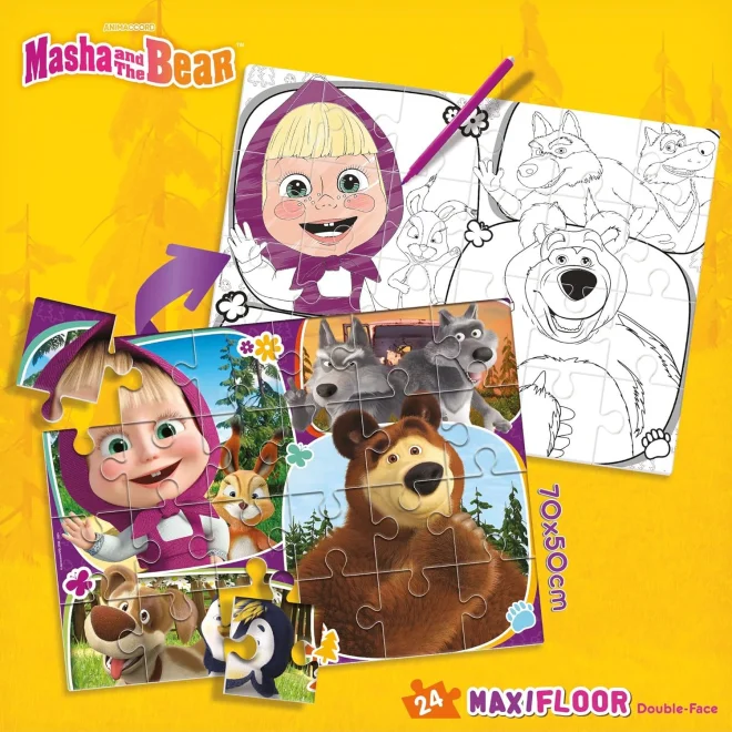 Oboustranné puzzle pro děti Lisciani MAXI 24 dílků Máša a medvěd (s omalovánkou)