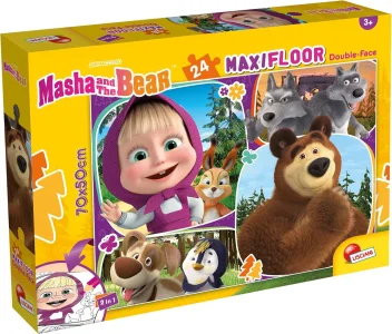 Oboustranné puzzle pro děti Lisciani MAXI 24 dílků Máša a medvěd (s omalovánkou)