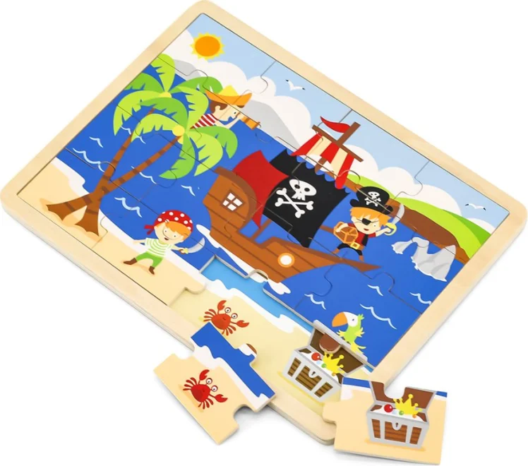 Dřevěné puzzle pro děti BABU  Piráti s pokladem 16 dílků