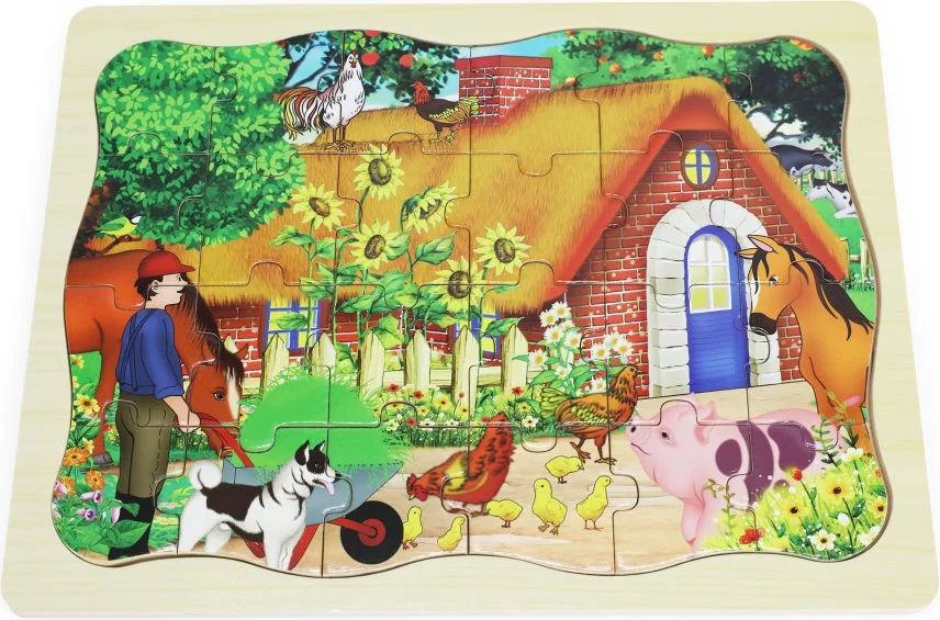 Dřevěné puzzle pro děti BABU  Chaloupka na vsi 24 dílků
