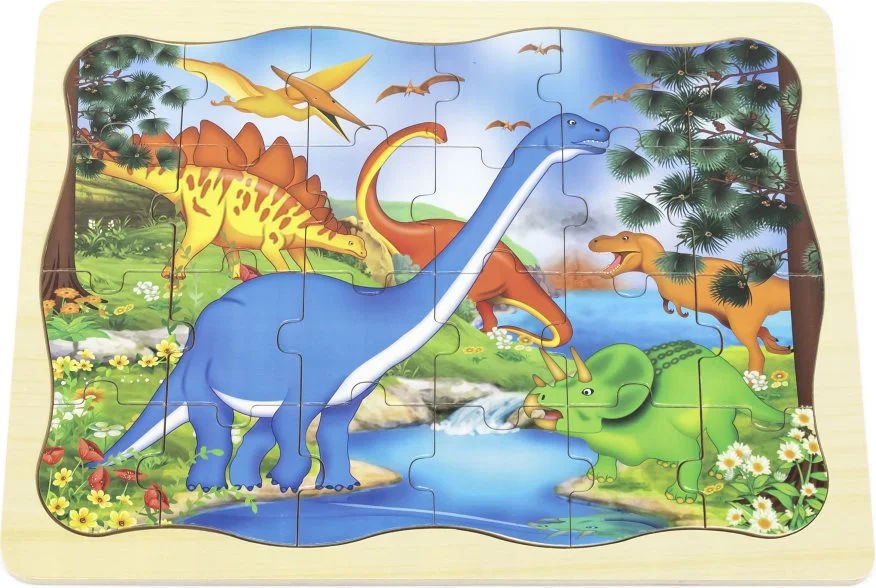 Dřevěné puzzle pro děti BABU  Barevní dinosauři