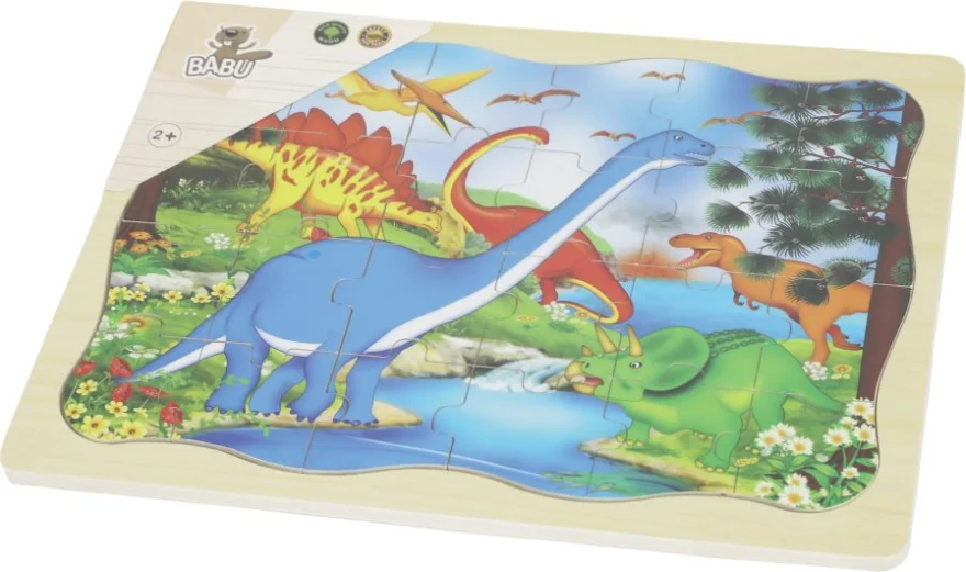 Dřevěné puzzle pro děti BABU  Barevní dinosauři