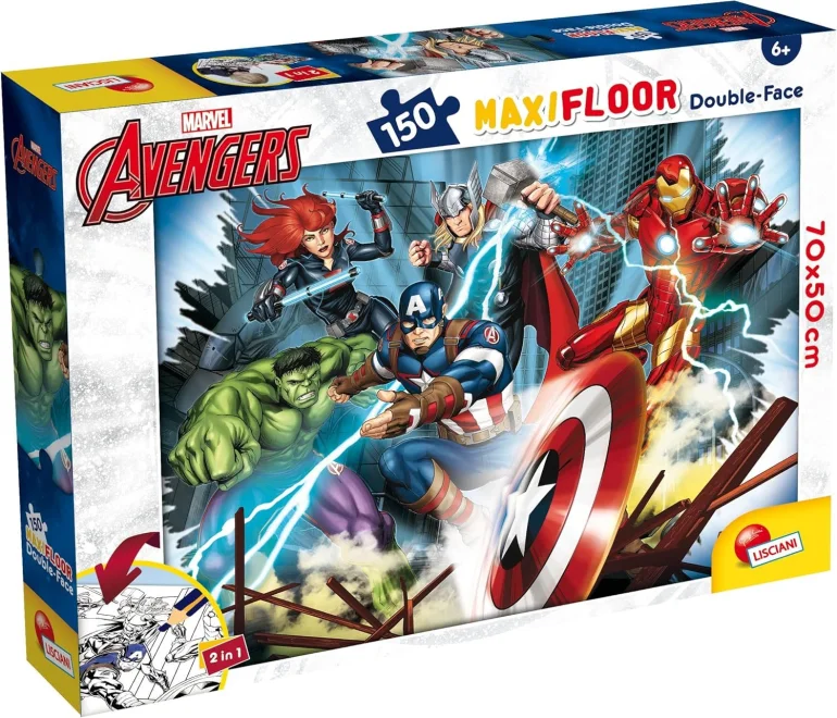 Oboustranné puzzle pro děti Lisciani MAXI 150 dílků Marvel Avengers (s omalovánkou)