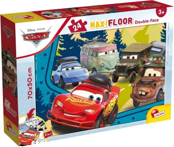 Oboustranné puzzle pro děti Lisciani MAXI 24 dílků Cars - Auta (s omalovánkou)