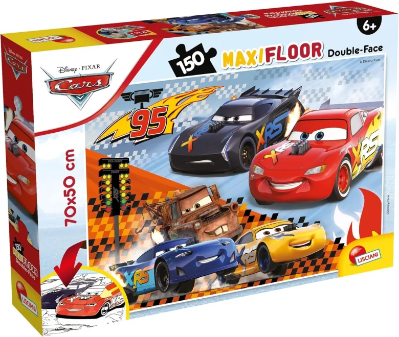 Oboustranné puzzle pro děti Lisciani MAXI 150 dílků Cars - Auta (s omalovánkou)