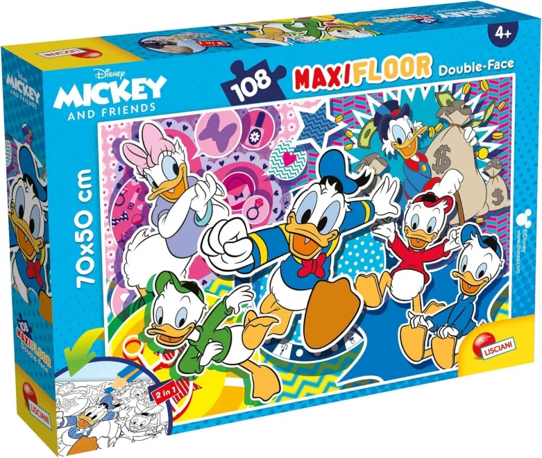 Oboustranné puzzle pro děti Lisciani MAXI 108 dílků Kačeří příběhy (s omalovánkou)