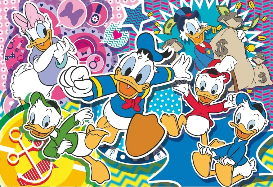 Oboustranné puzzle pro děti Lisciani MAXI 108 dílků Kačeří příběhy (s omalovánkou)