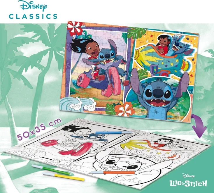 Oboustranné puzzle pro děti Lisciani Plus 250 dílků Lilo & Stitch (s omalovánkou)