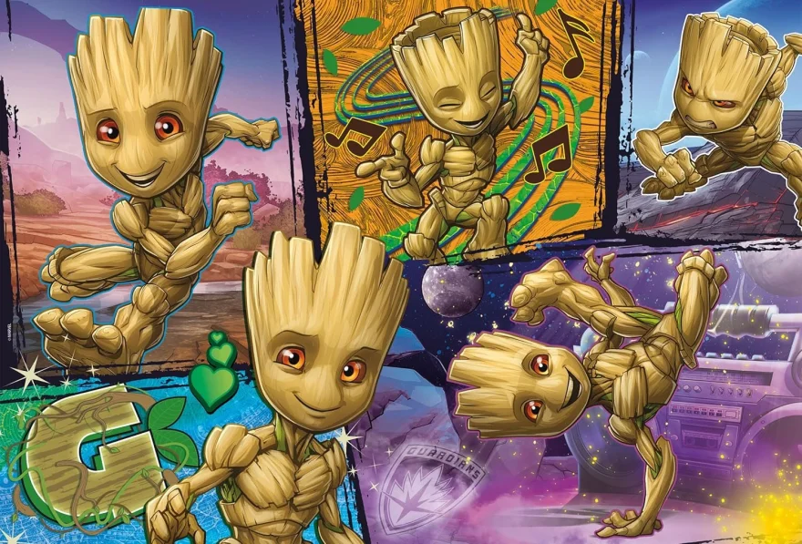 Oboustranné puzzle pro děti Lisciani Plus 250 dílků Marvel Strážci Galaxie: Groot (s omalovánkou)