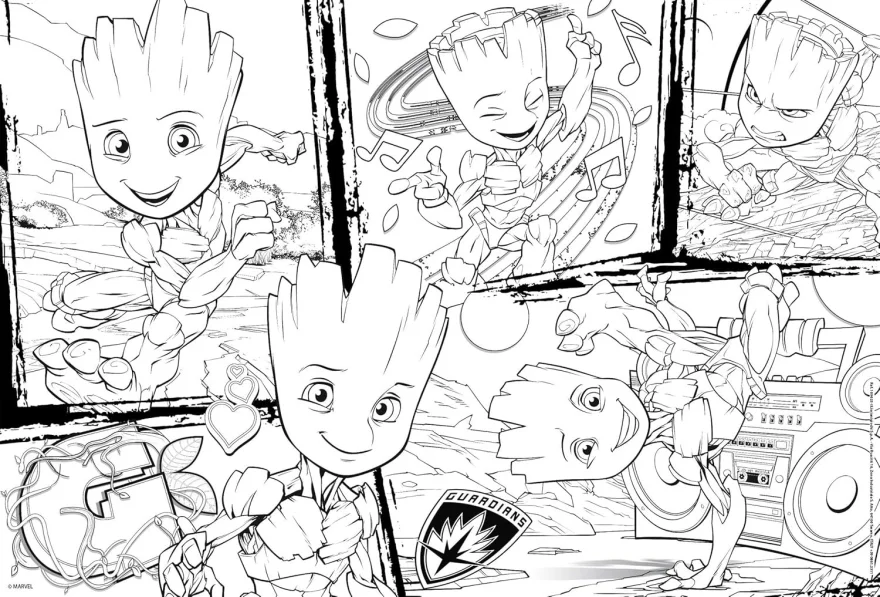 Oboustranné puzzle pro děti Lisciani Plus 250 dílků Marvel Strážci Galaxie: Groot (s omalovánkou)