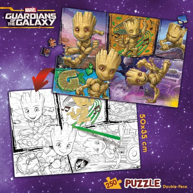 Oboustranné puzzle pro děti Lisciani Plus 250 dílků Marvel Strážci Galaxie: Groot (s omalovánkou)