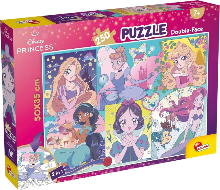 Oboustranné puzzle pro děti Lisciani Plus 250 dílků Disney Princezny: Manga (s omalovánkou)