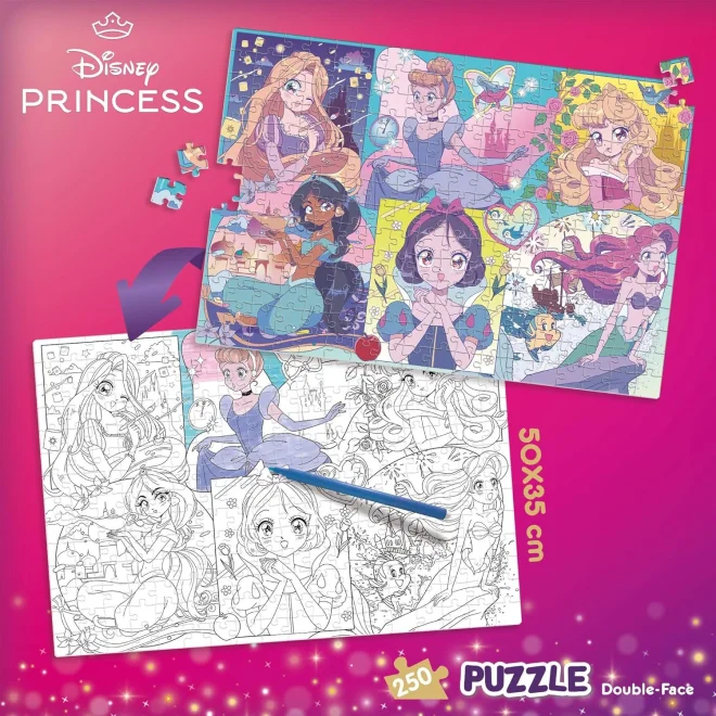 Oboustranné puzzle pro děti Lisciani Plus 250 dílků Disney Princezny: Manga (s omalovánkou)