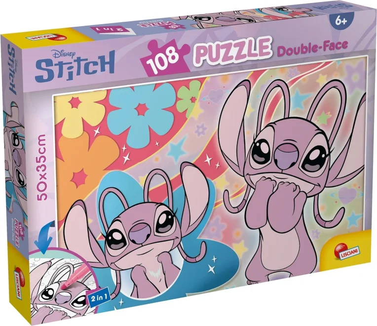 Oboustranné puzzle pro děti Lisciani Plus 108 dílků Stitch: Angel (s omalovánkou)