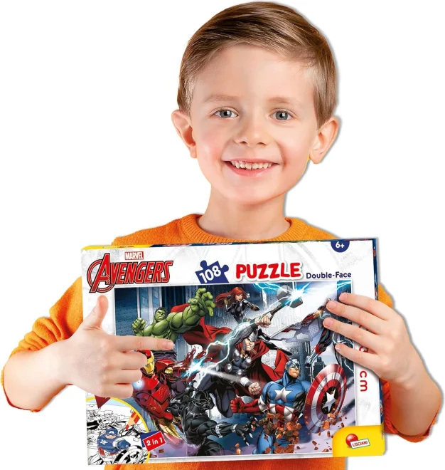 Oboustranné puzzle pro děti Lisciani Plus 108 dílků Marvel Avengers (s omalovánkou)