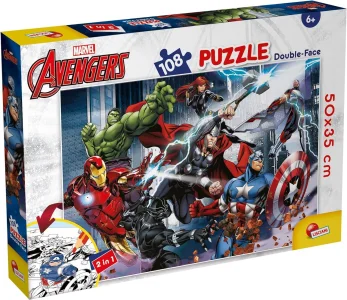 Oboustranné puzzle pro děti Lisciani Plus 108 dílků Marvel Avengers (s omalovánkou)
