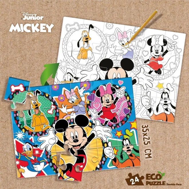 Oboustranné ECO puzzle Lisciani 24 dílků Myšák Mickey (s omalovánkou)
