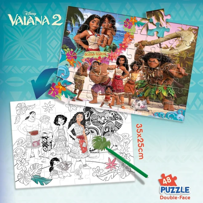 Oboustranné puzzle pro děti Lisciani 48 dílků Vaiana 2 (s omalovánkou)