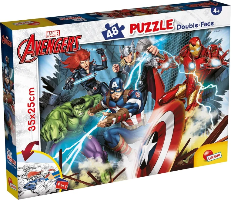 Oboustranné puzzle pro děti Lisciani 48 dílků Marvel Avengers (s omalovánkou)