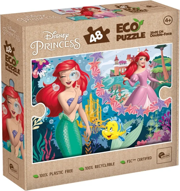 Oboustranné ECO puzzle Lisciani 48 dílků Ariel, malá mořská víla (s omalovánkou)