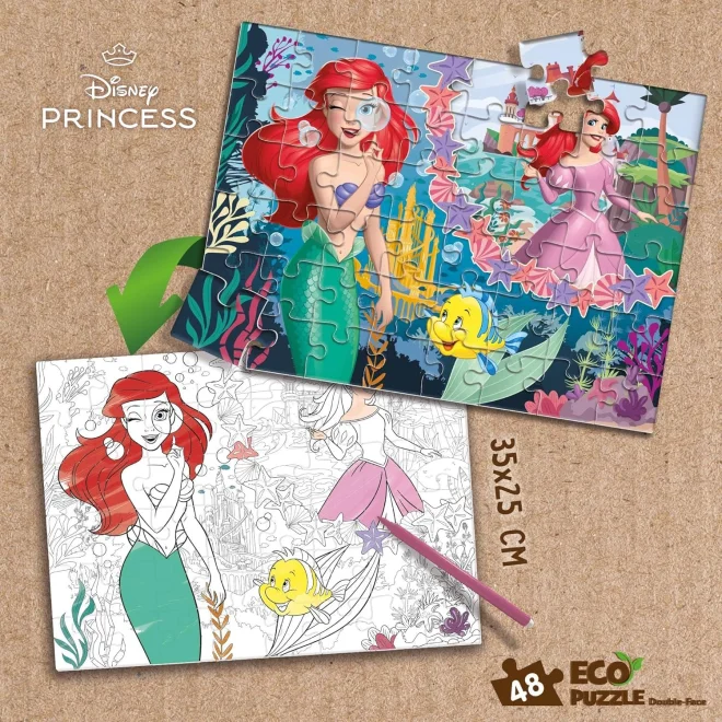 Oboustranné ECO puzzle Lisciani 48 dílků Ariel, malá mořská víla (s omalovánkou)