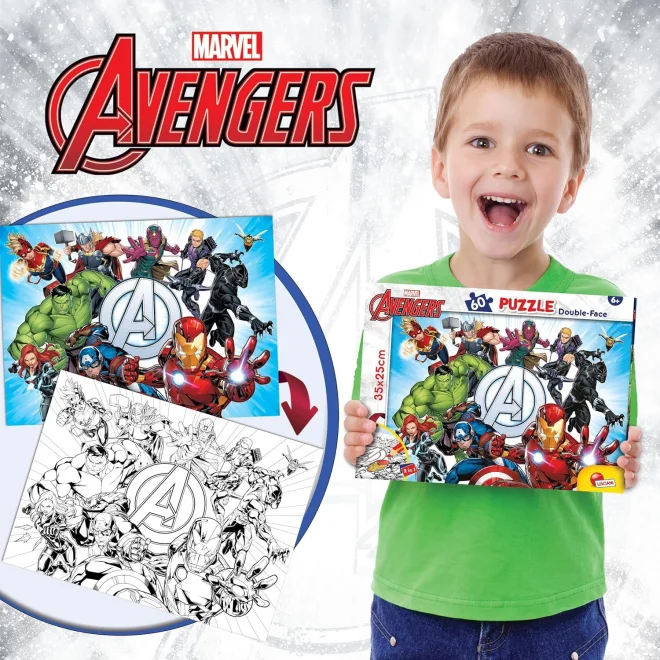 Oboustranné puzzle pro děti Lisciani 60 dílků Marvel Avengers (s omalovánkou)