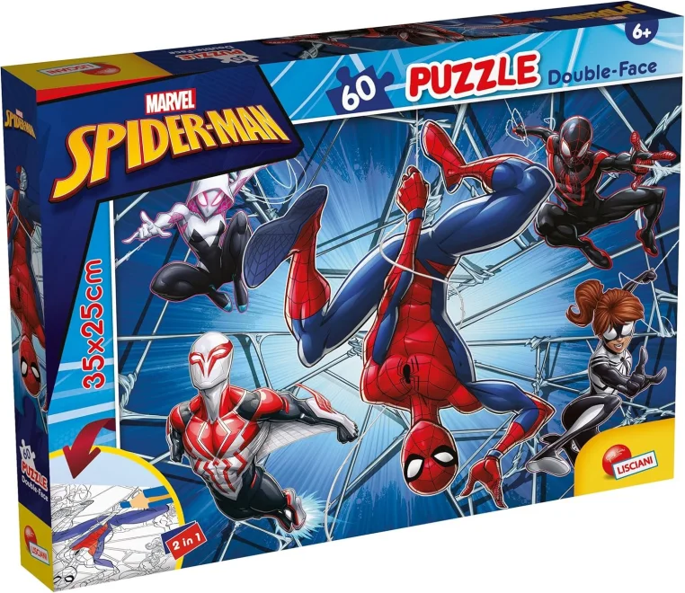 Oboustranné puzzle pro děti Lisciani 60 dílků Spider-Man (s omalovánkou)