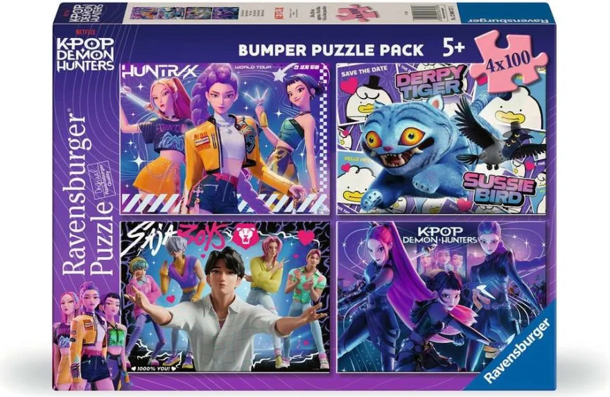 Puzzle sada Ravensburger 4x100 dílků K-pop: Lovkyně démonů - Pro fanoušky!