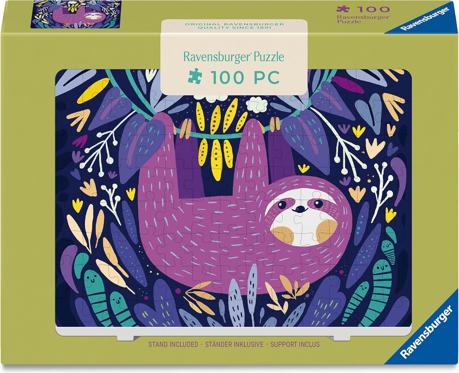 Mini puzzle se stojánkem Ravensburger 100 dílků Usměvavý fialový lenochod