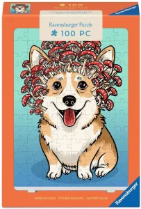 Mini puzzle se stojánkem Ravensburger 100 dílků Corgi s houbičkami