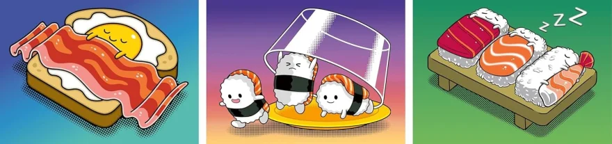 Mini puzzle Trio se stojánkem Ravensburger 3x100 dílků Kawaii snídaně, oběd a večeře