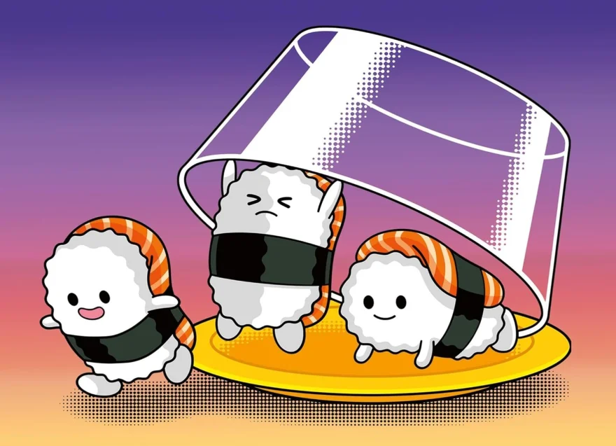 Mini puzzle Trio se stojánkem Ravensburger 3x100 dílků Kawaii snídaně, oběd a večeře
