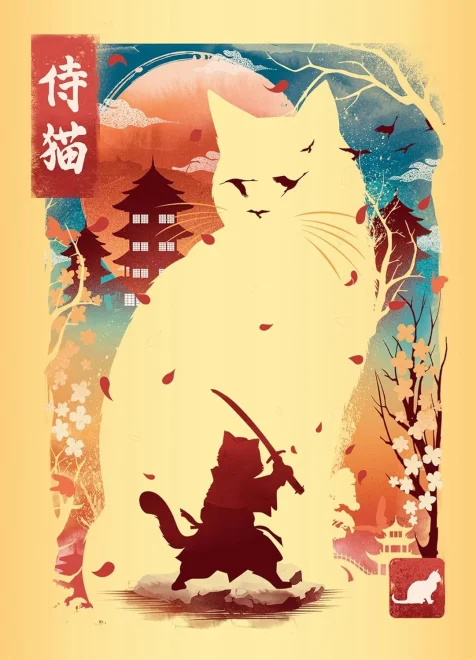 Mini puzzle Trio se stojánkem Ravensburger 3x100 dílků Ukiyo-e: Kočičí válečník, červená panda a dra