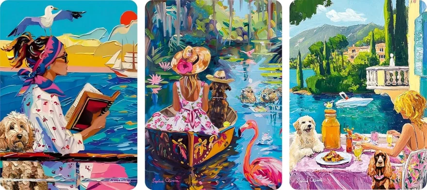 Mini puzzle Trio se stojánkem Ravensburger 3x100 dílků Se psem na cestách