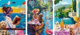 Mini puzzle Trio se stojánkem Ravensburger 3x100 dílků Se psem na cestách