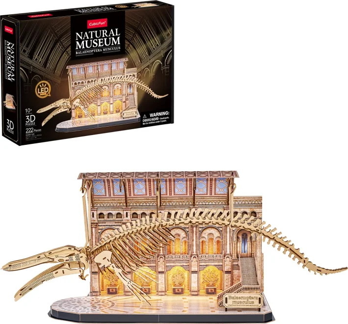 Dřevěné svítící 3D puzzle CubicFun  Natural Museum: Plejtvák obrovský 222 dílků