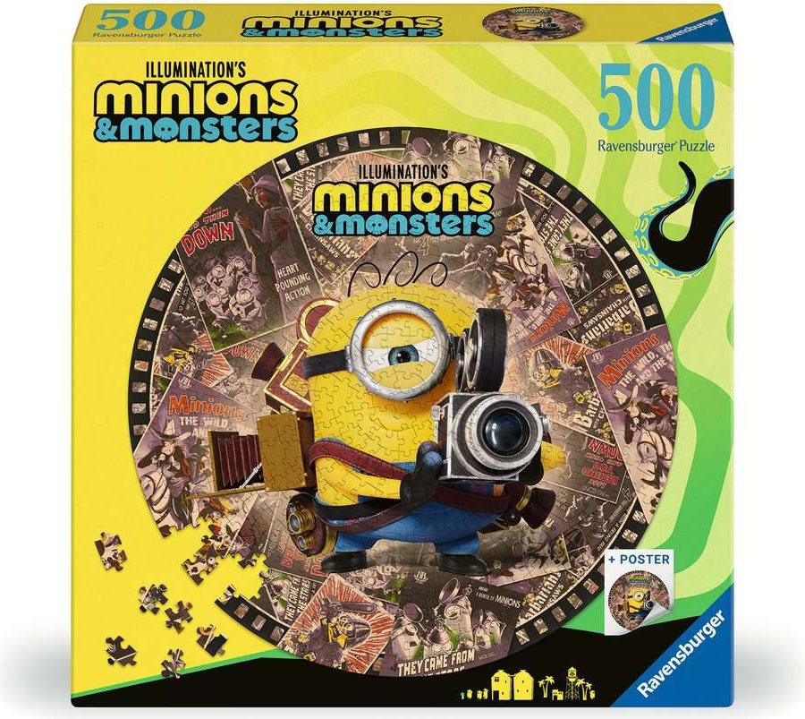 Kulaté puzzle Ravensburger 500 dílků Mimoni a monstra