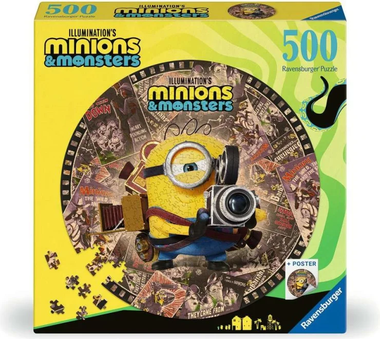 Kulaté puzzle Ravensburger 500 dílků Mimoni a monstra