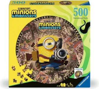 Kulaté puzzle Ravensburger 500 dílků Mimoni a monstra