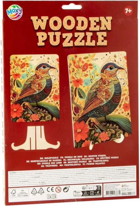 Dřevěné puzzle Moxy se stojánkem Ptáček 121 dílků