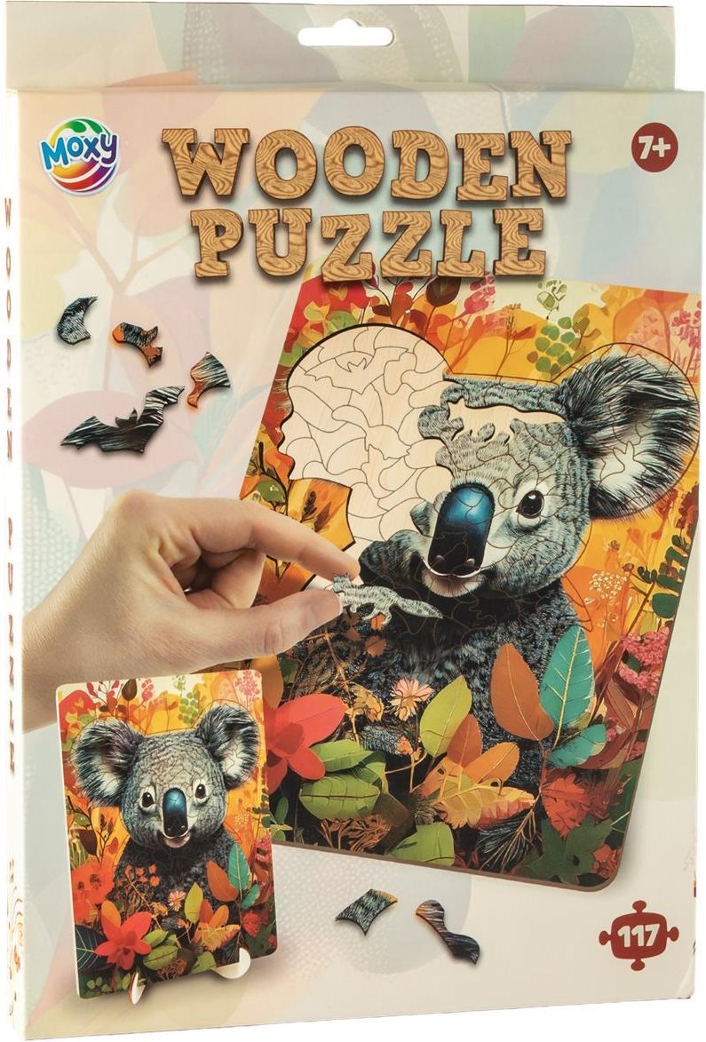 Dřevěné puzzle Moxy se stojánkem Koala 117 dílků