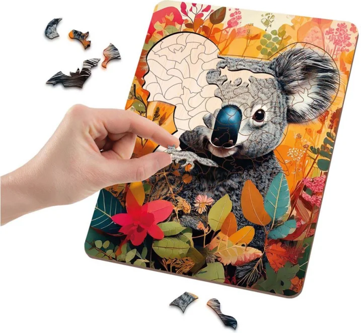 Dřevěné puzzle Moxy se stojánkem Koala 117 dílků
