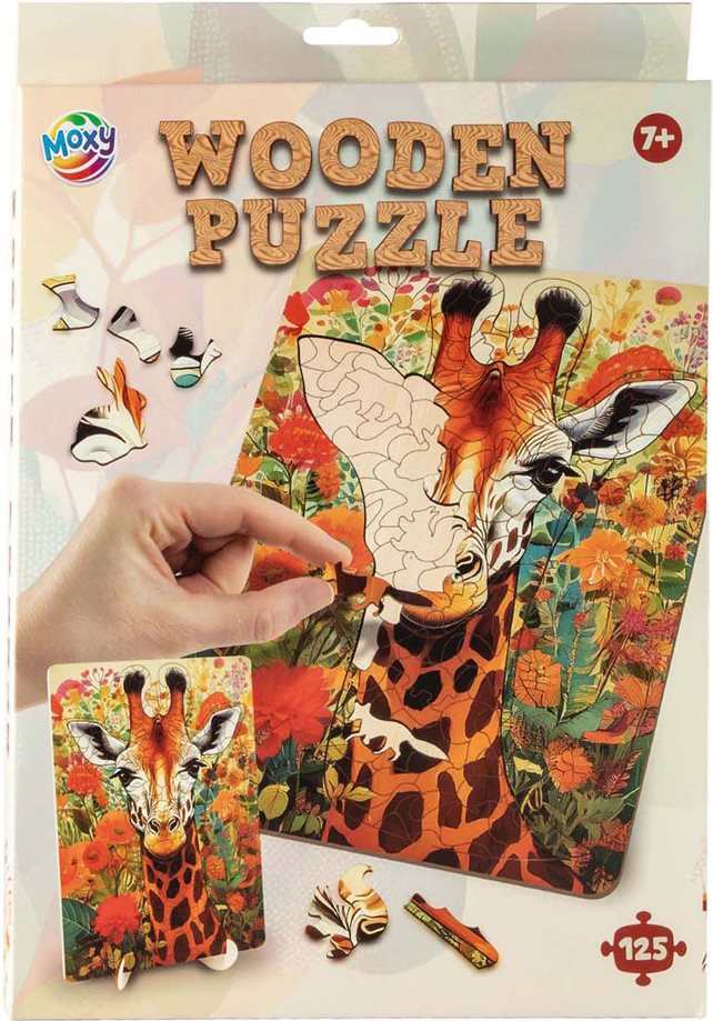Dřevěné puzzle Žirafa 125 dílků s podstavcem
