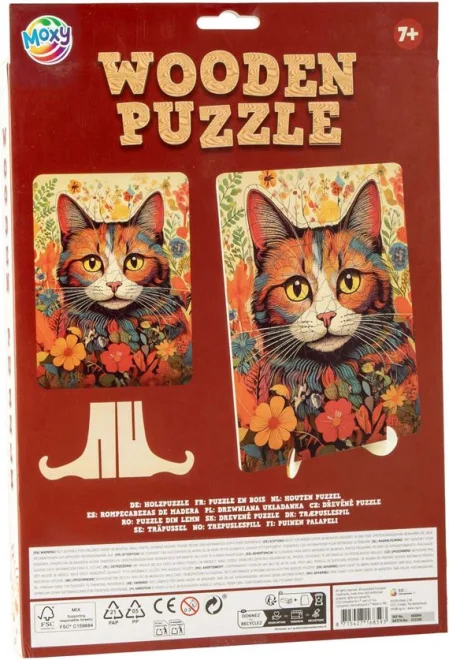 Dřevěné puzzle Moxy se stojánkem Kočka 125 dílků