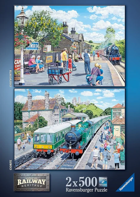 Puzzle Ravensburger 2x500 dílků Dědictví železnice č. 1 - Stanice Corfe a Oakworth