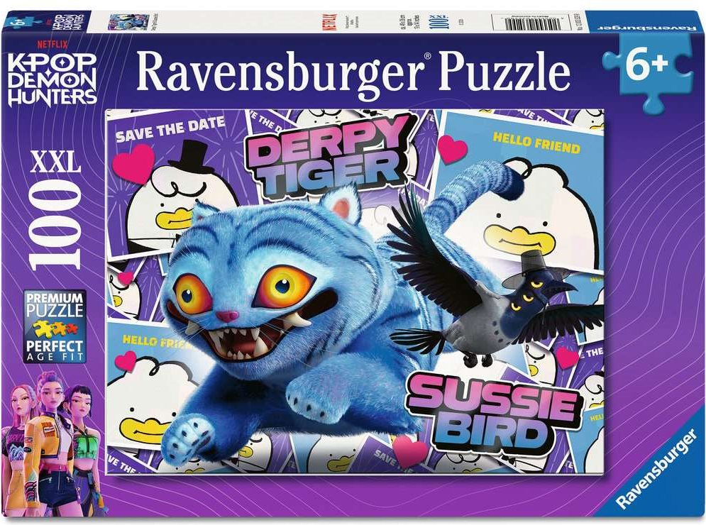 Puzzle Ravensburger 100 dílků XXL K-pop: Lovkyně démonů - Derpy Tiger & Sussie Bird