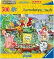 Čtvercové puzzle Ravensburger 500 dílků SpongeBob v kalhotách – Herní večer v Křupavém Krabovi