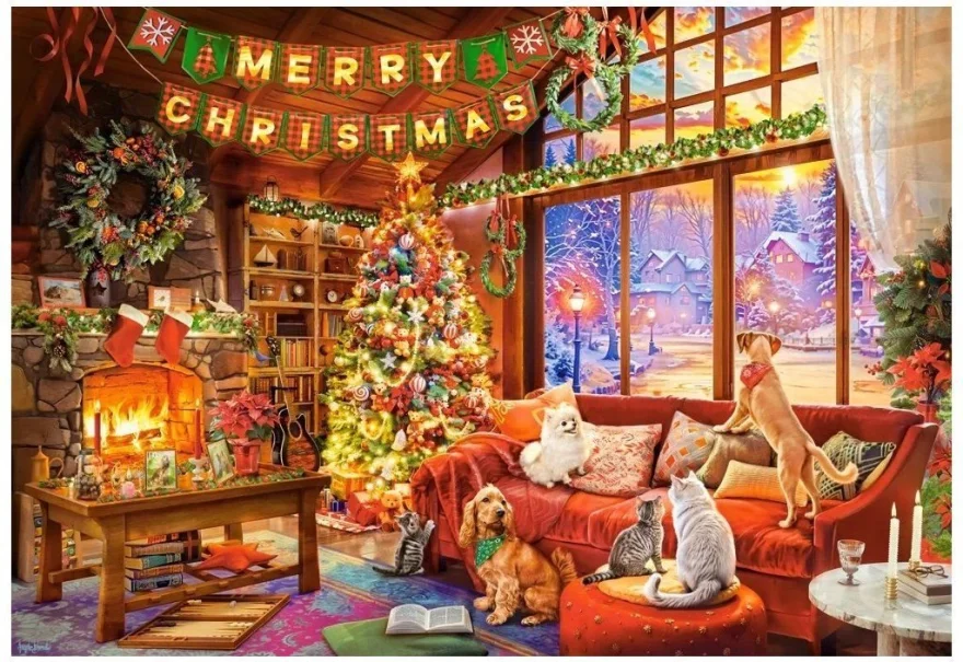 Puzzle pro děti Castorland 300 dílků Štědrý večer s domácími mazlíčky