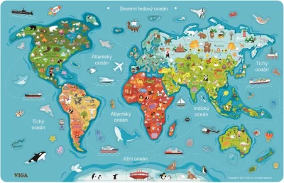 Dřevěné magnetické puzzle Viga  Mapa světa 2v1 (v češtině) 106 dílků
